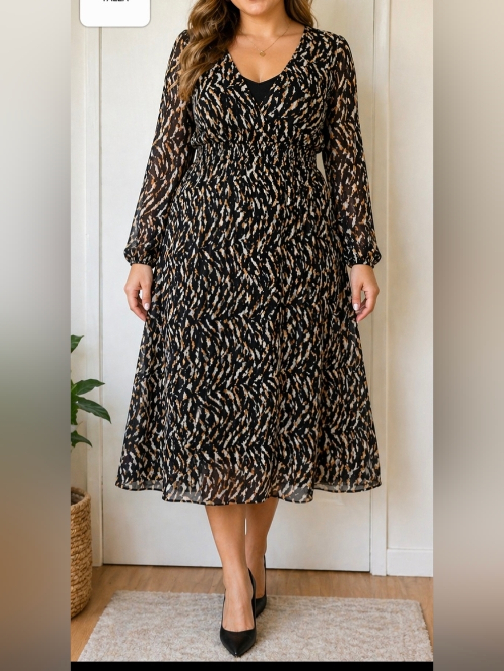 Sofia By Sofia Vergara Black and Cream Long Sleeve‎ Dress Size XXL